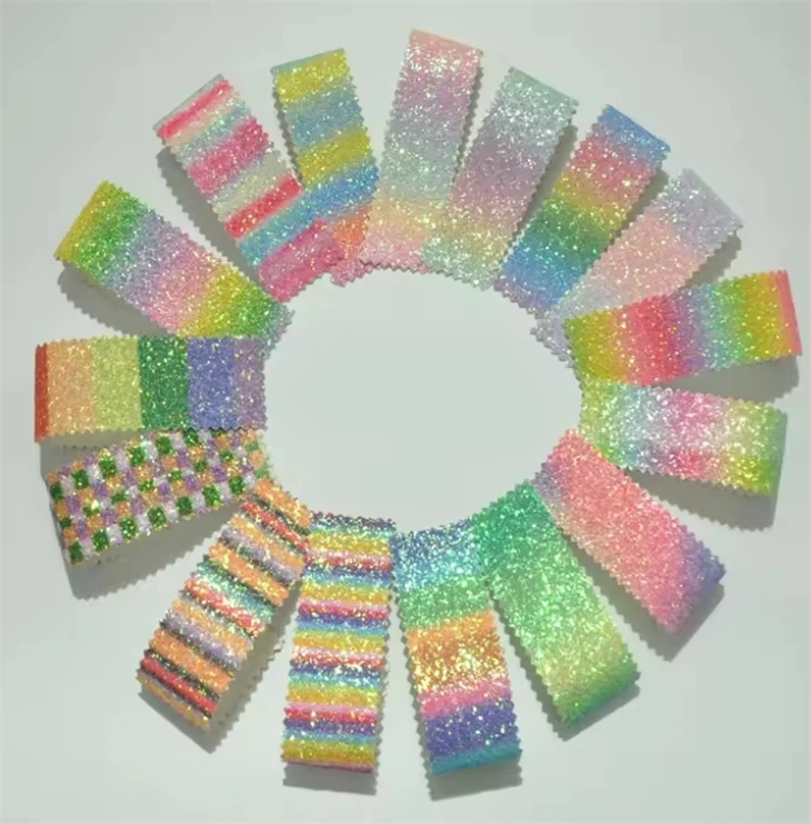Rainbow Pattern Printed Synthetic PU Glitter Leather